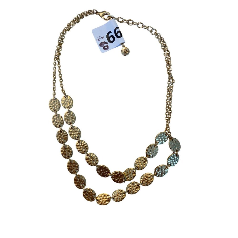 Gold-Tone Layered Disc Necklace With Chain Link & Lobster Clasp